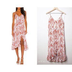 Women's RAILS Midi Dress Size XS White Coral Zebra Ruffle Slit Sleeveless RP$153